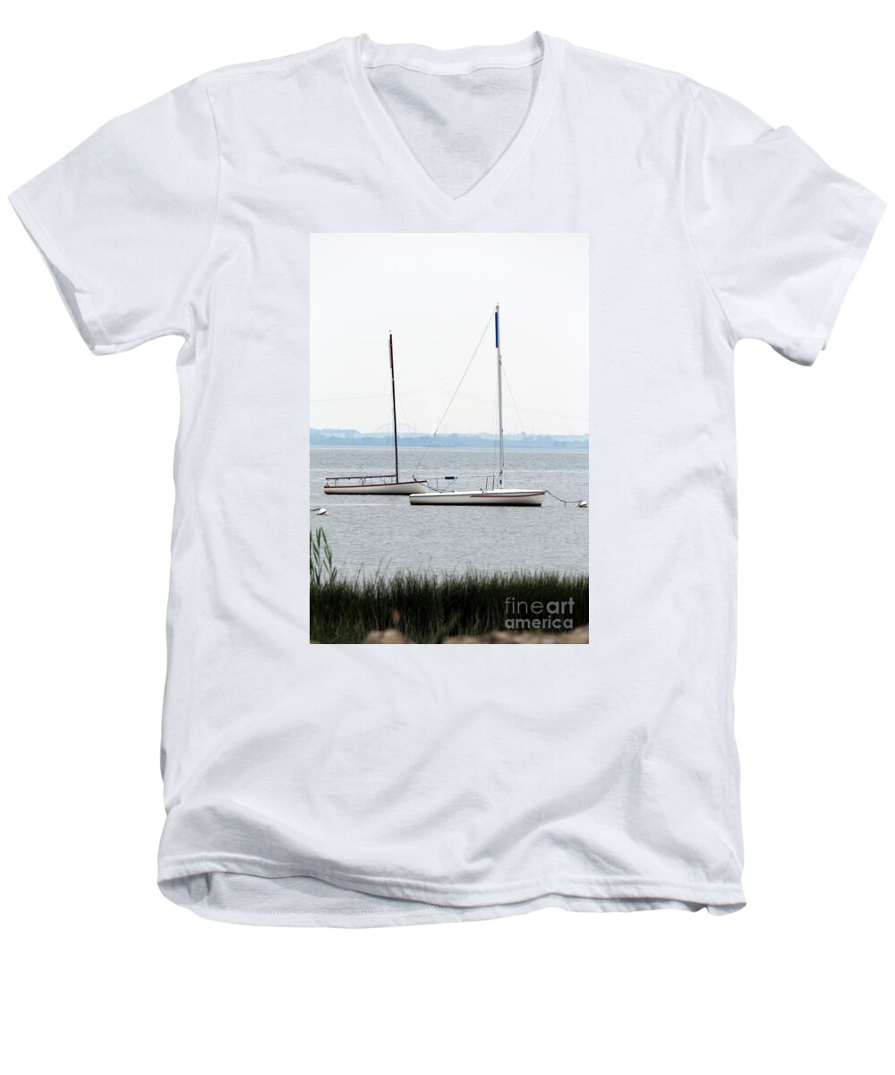 Sailboats Men's V-Neck T-Shirt featuring the photograph Sailboats in Battery Park Harbor by David Jackson