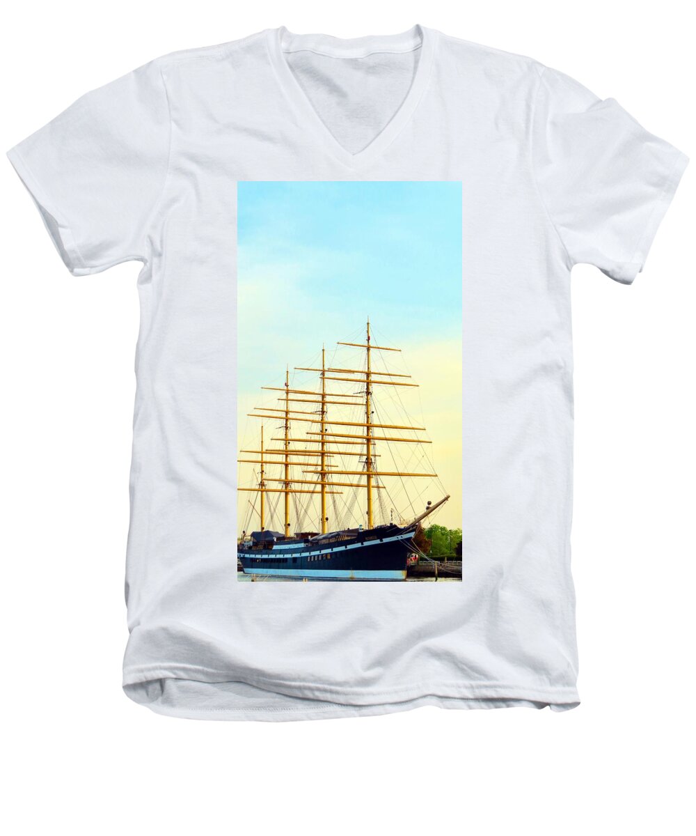Boat Men's V-Neck T-Shirt featuring the photograph Sailing Away by Art Dingo