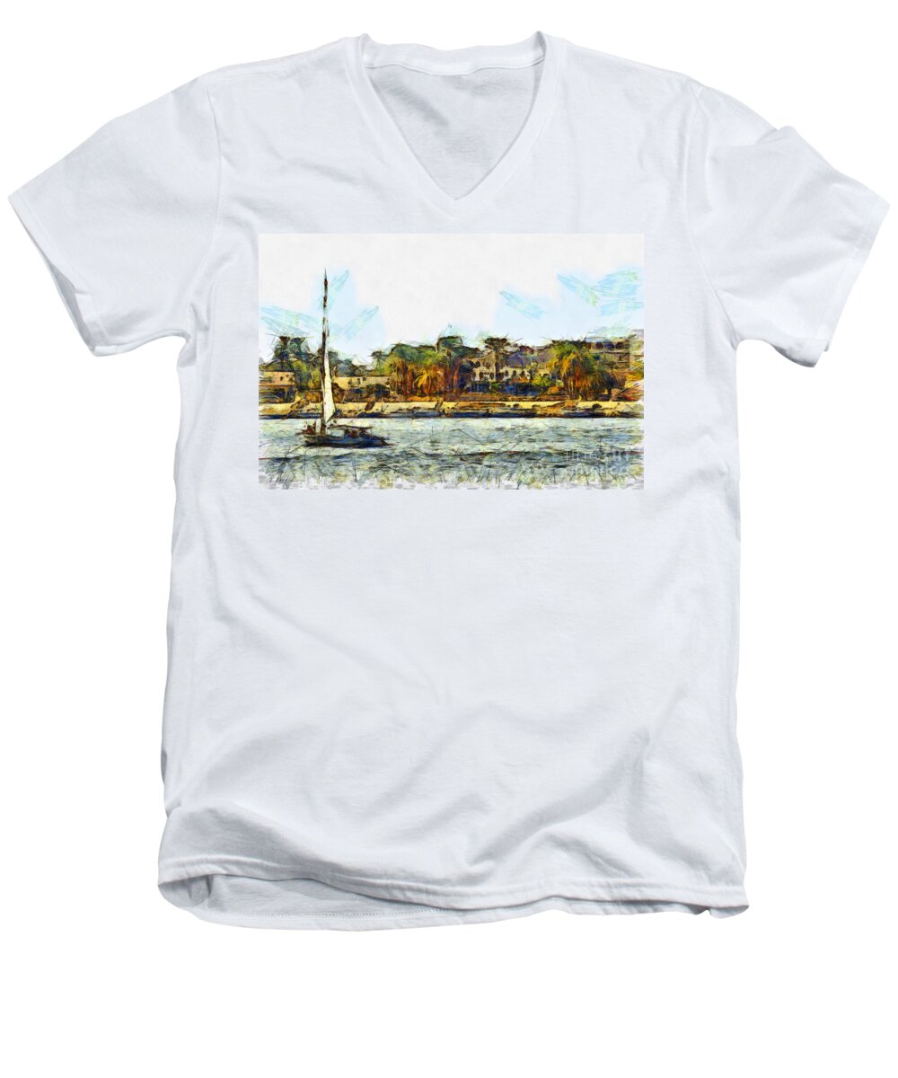 Nile Men's V-Neck T-Shirt featuring the photograph Sailing on the Nile by Sophie McAulay