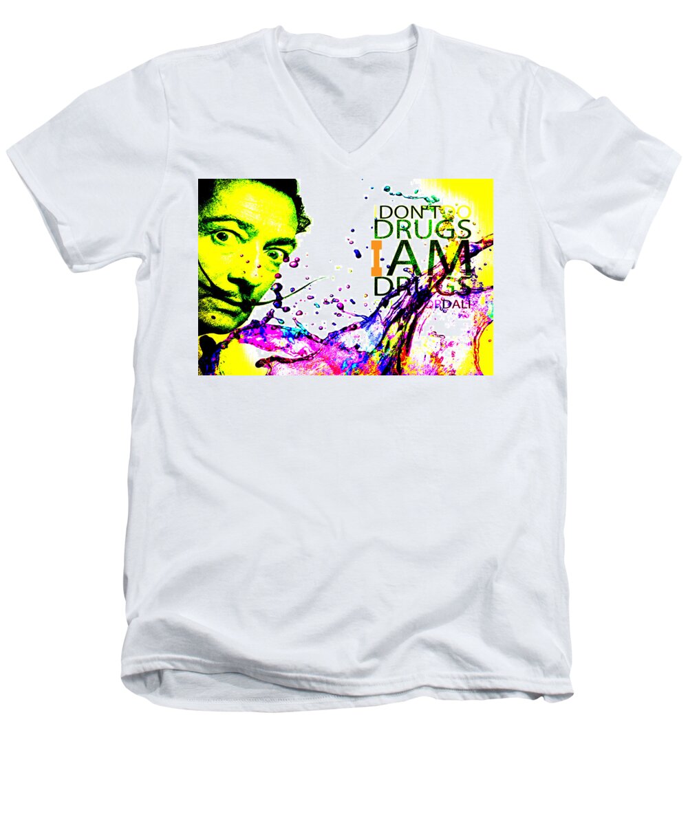 Quarter Men's V-Neck T-Shirt featuring the photograph Salvador Dali pop art by Eti Reid