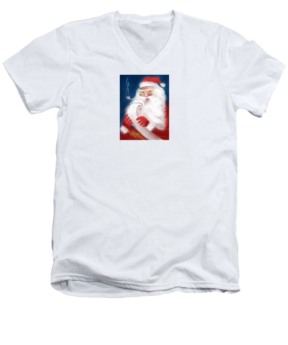 Santa Men's V-Neck T-Shirt featuring the painting Santa's List by Jean Pacheco Ravinski