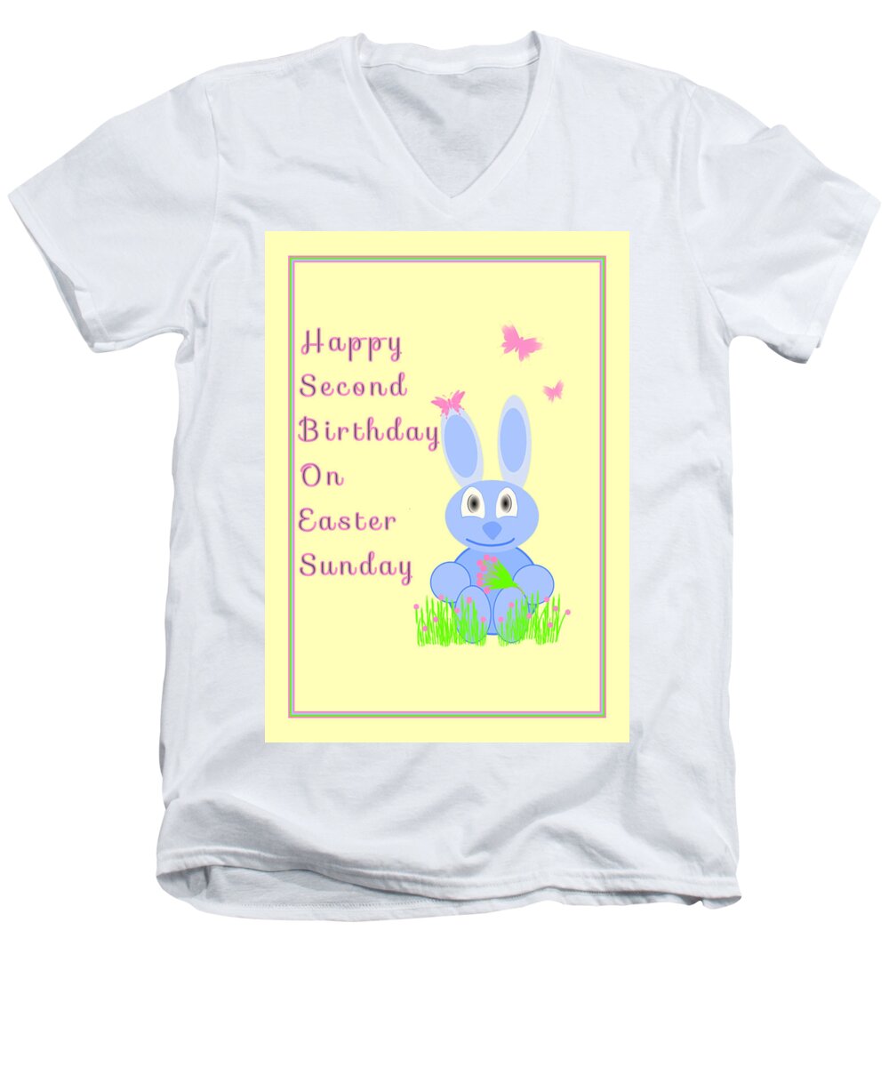 Easter Men's V-Neck T-Shirt featuring the mixed media Second Birthday on Easter by Rosalie Scanlon