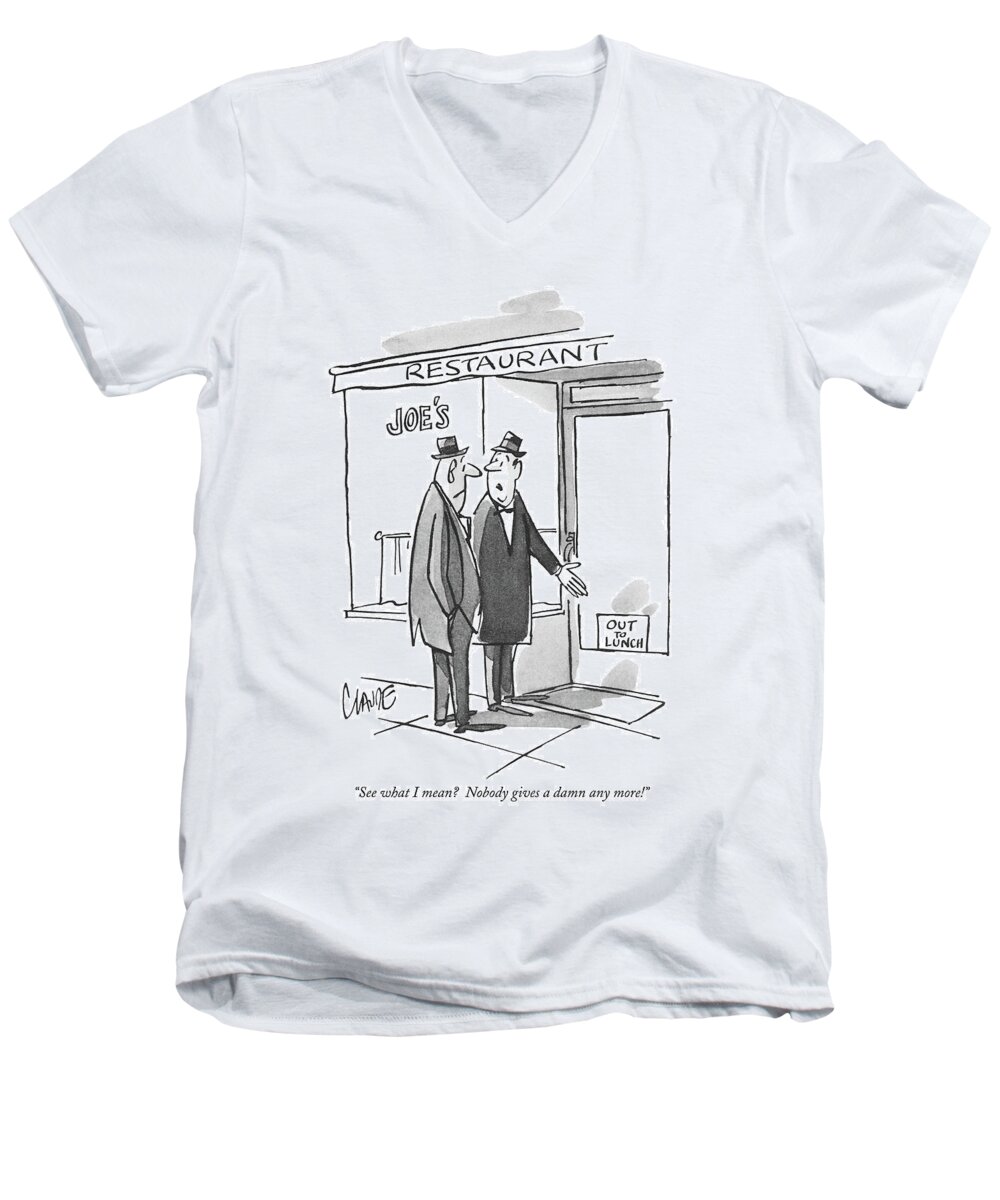 Storefronts Men's V-Neck T-Shirt featuring the drawing See What I Mean? by Claude Smith