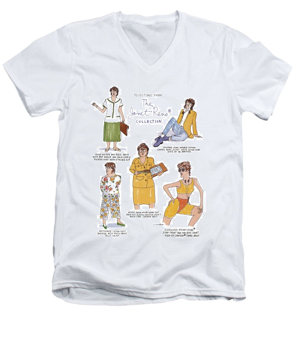 Selections From The Janet Reno� Collection
(attorney General As Fashion Plate Men's V-Neck T-Shirt featuring the drawing Selections From The Janet Reno Collection by Michael Crawford
