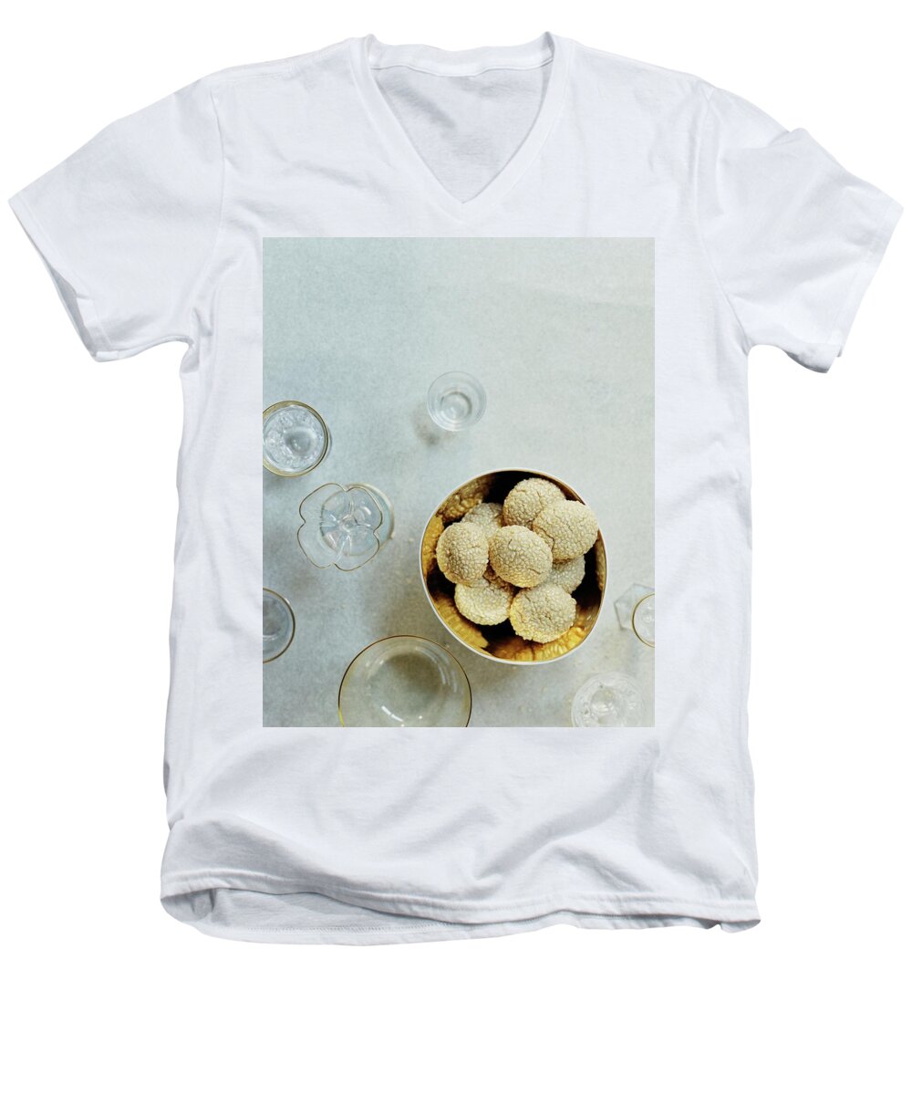 Cooking Men's V-Neck T-Shirt featuring the photograph Sesame Cookies by Romulo Yanes