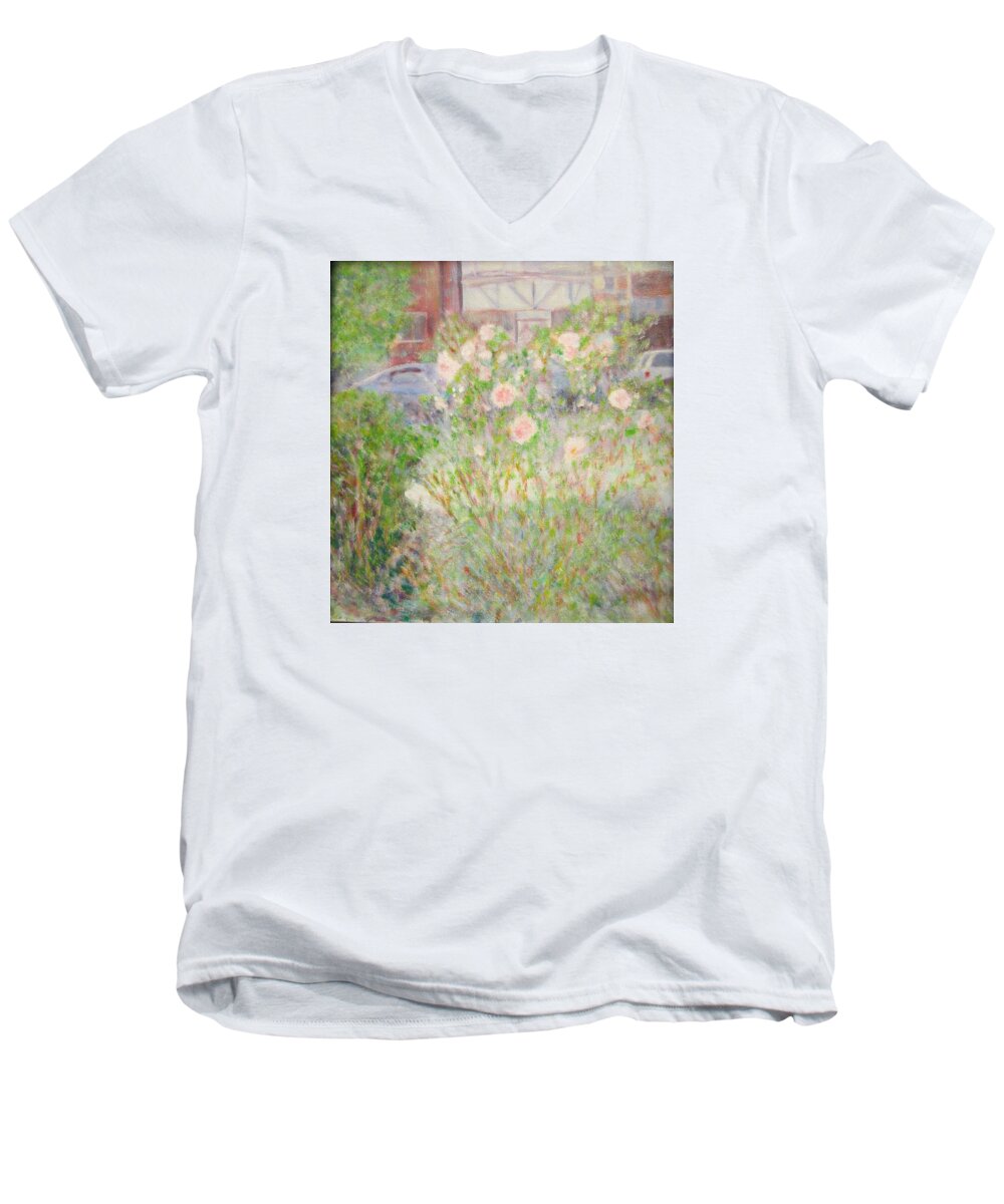 Impressionism Men's V-Neck T-Shirt featuring the painting Sidewalk Flowers in Chicago by Glenda Crigger
