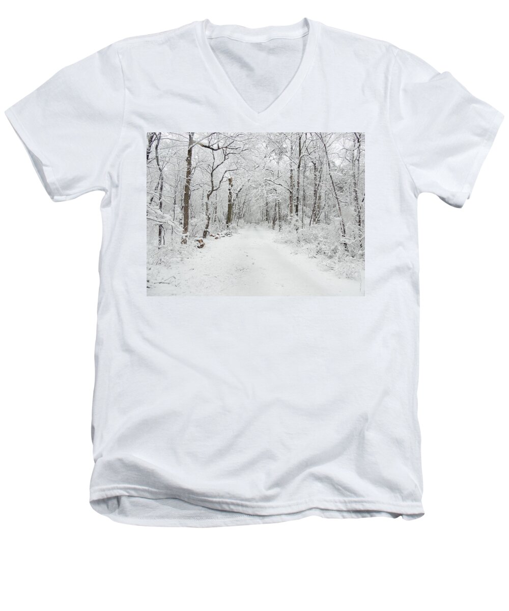 Snow In The Park Men's V-Neck T-Shirt featuring the photograph Snow in the Park by Raymond Salani III