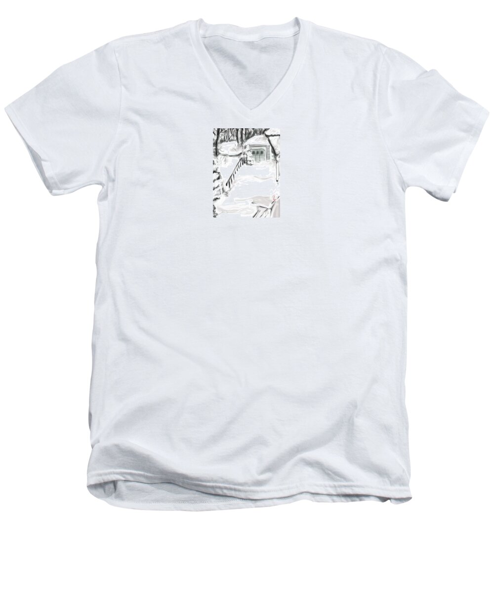 Snow Men's V-Neck T-Shirt featuring the digital art Snowbound by Jean Pacheco Ravinski
