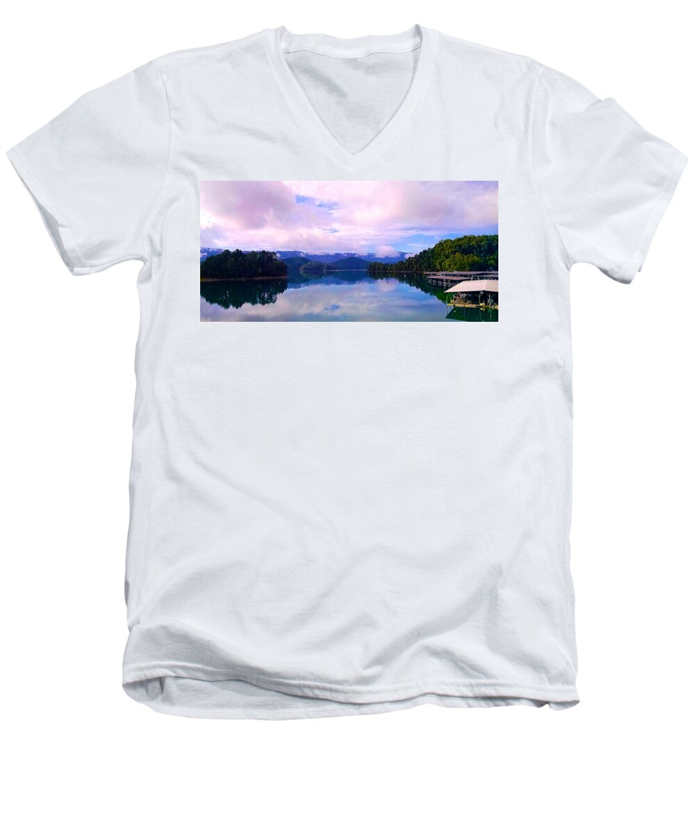 South Holston Lake. Clouds Men's V-Neck T-Shirt featuring the photograph South Holston Lake TN by Jeff Kurtz