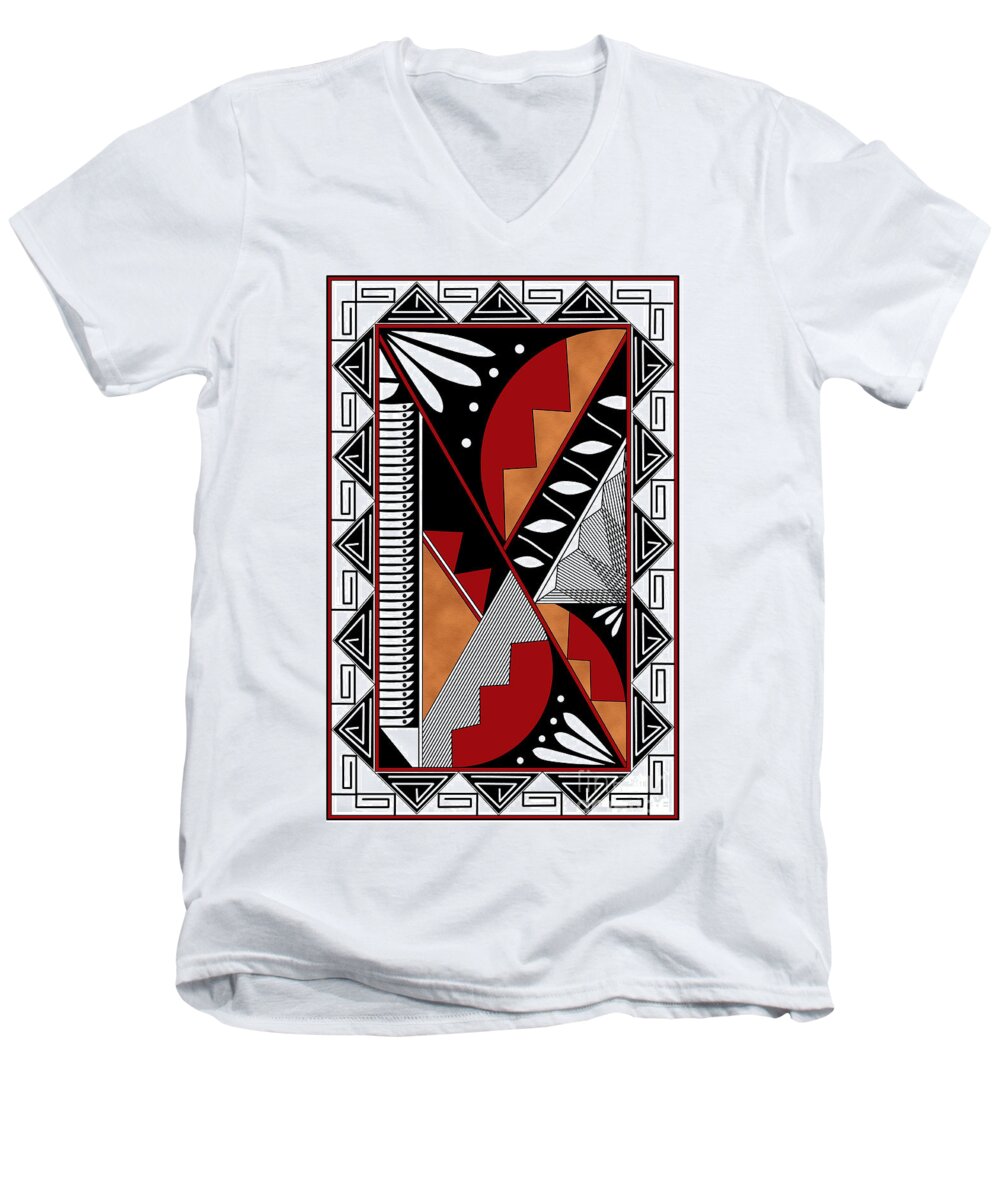  Southwest Men's V-Neck T-Shirt featuring the digital art Southwest Collection - Design Seven in Red by Tim Hightower