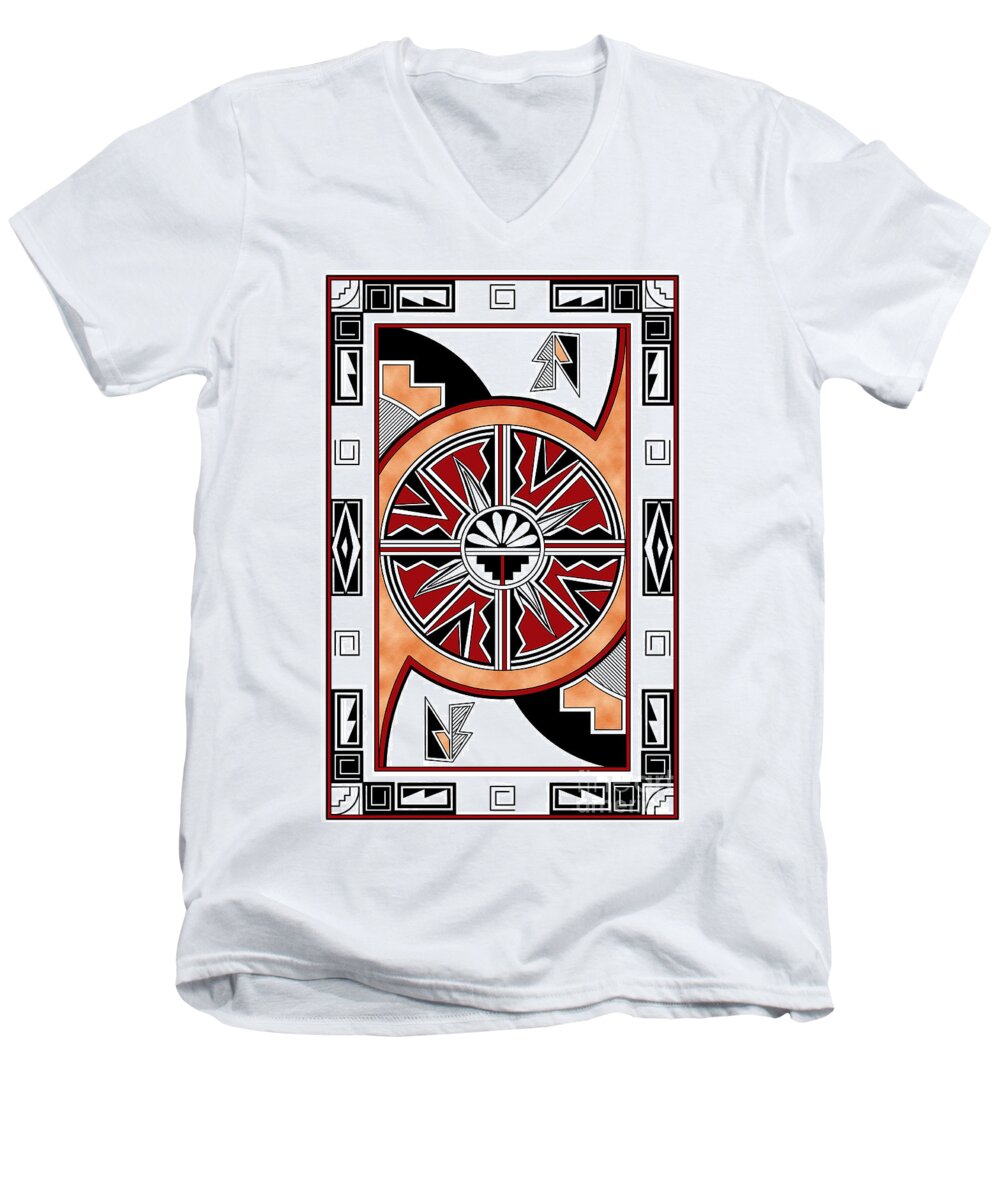  Southwest Men's V-Neck T-Shirt featuring the digital art Southwest Collection - Design Six in Red by Tim Hightower