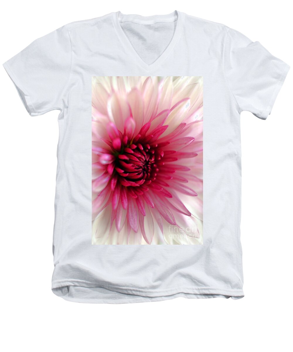 Chrysanthemum Men's V-Neck T-Shirt featuring the photograph Splash of Pink by Deb Halloran