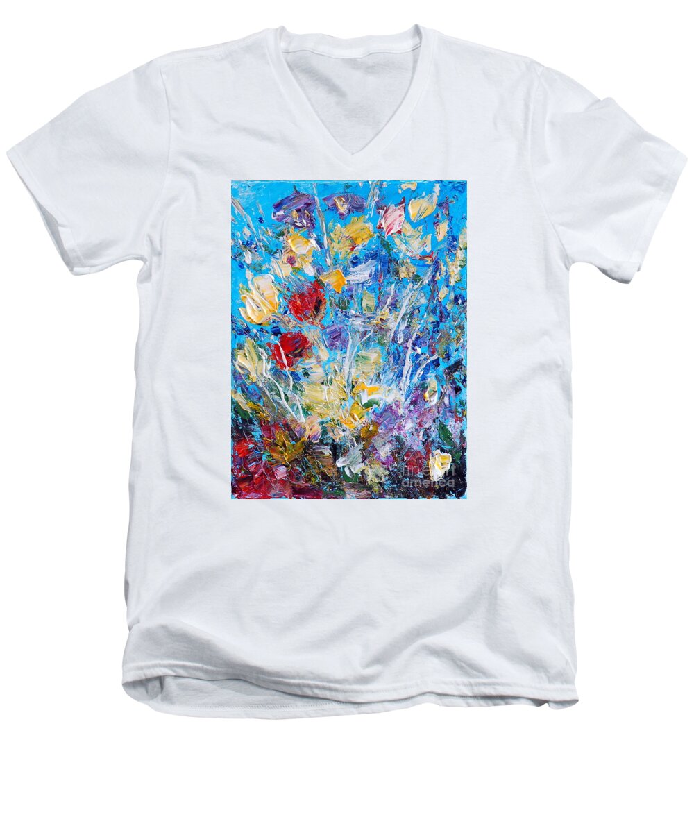 Spring Men's V-Neck T-Shirt featuring the painting Spring 2 by Teresa Wegrzyn