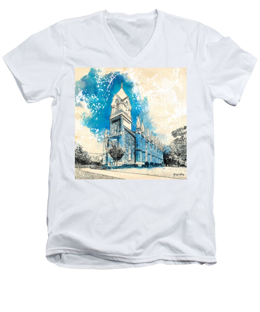 Utah Men's V-Neck T-Shirt featuring the painting Stately Spires by Greg Collins