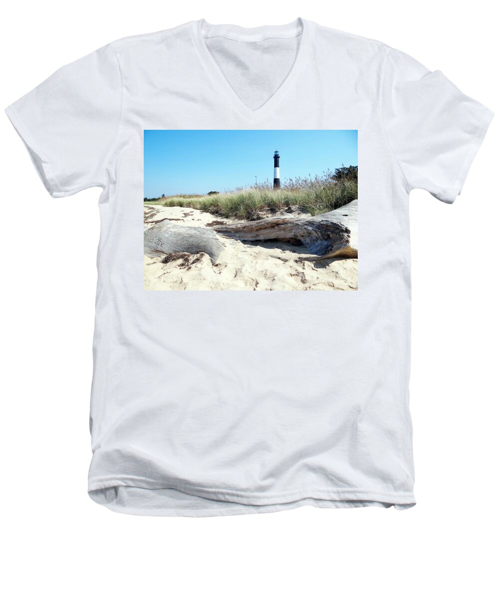 Fire Island Lighthouse Men's V-Neck T-Shirt featuring the photograph Summer Scene by Ed Weidman