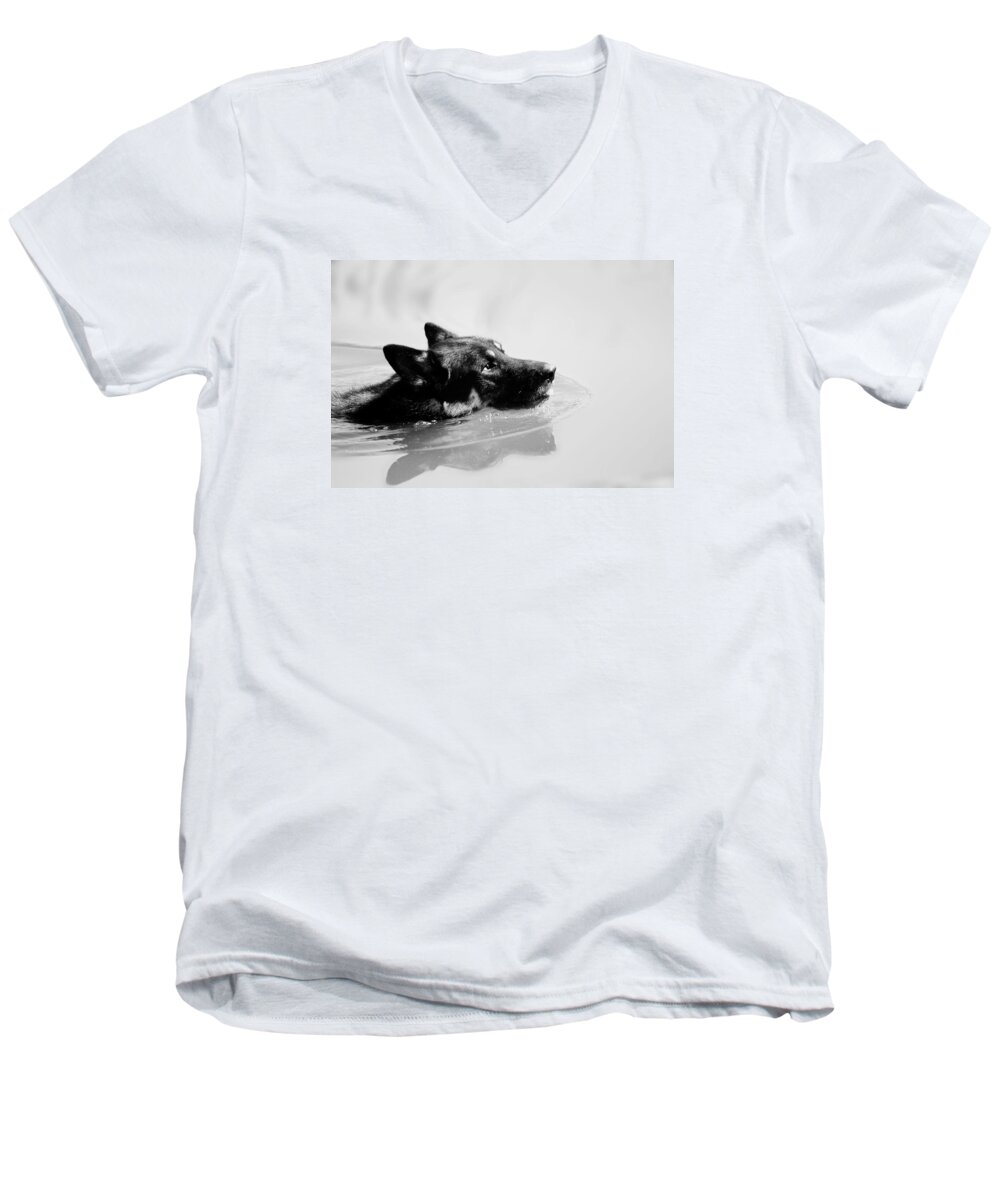 German Shepard Men's V-Neck T-Shirt featuring the photograph Summer Swim by Melanie Lankford Photography
