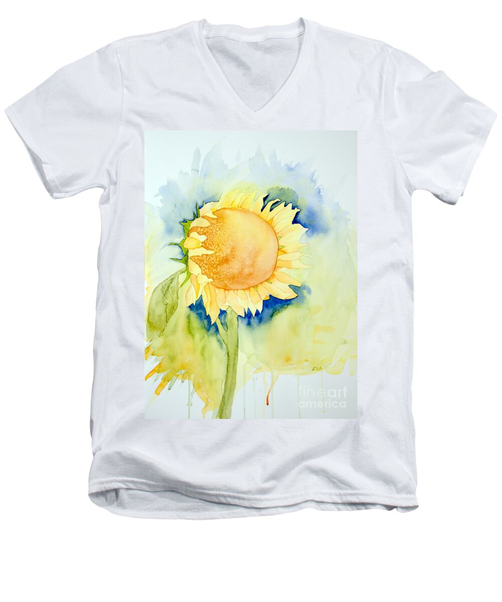 Sunflower Men's V-Neck T-Shirt featuring the painting Sunflower 1 by Laurel Best