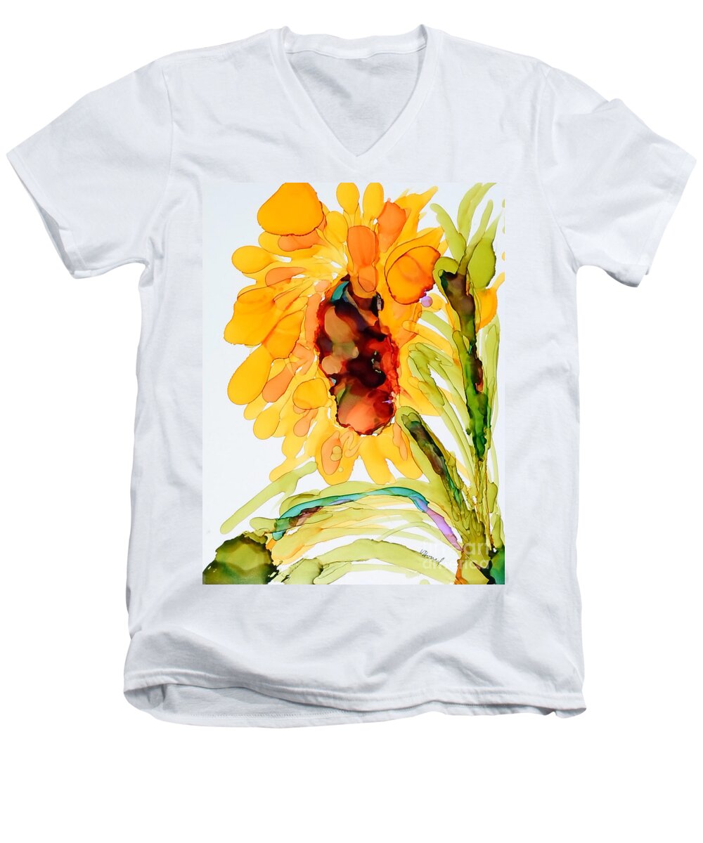 Alcohol Ink Men's V-Neck T-Shirt featuring the painting Sunflower Left Face by Vicki Housel