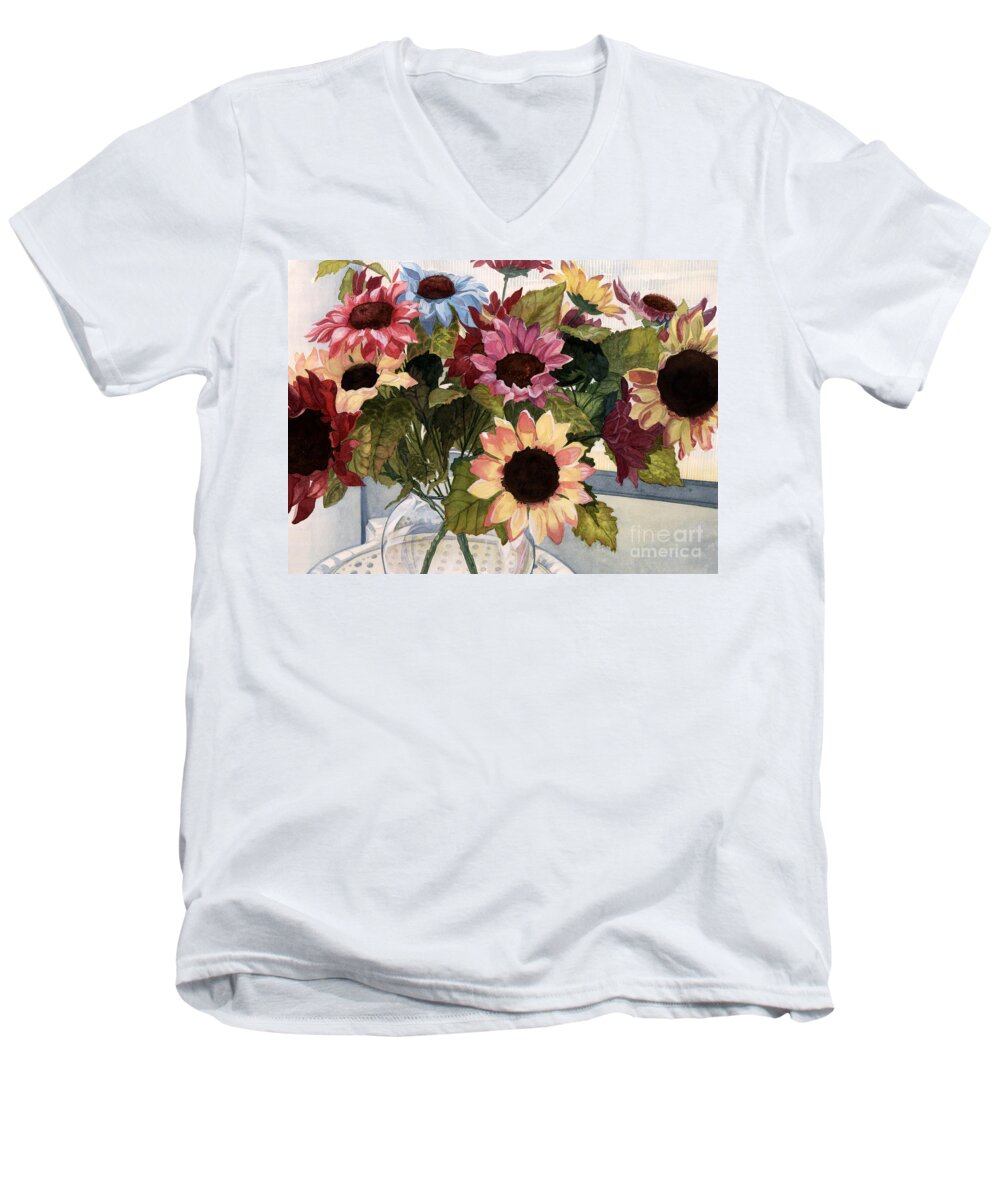 Flowers Men's V-Neck T-Shirt featuring the painting Sunflowers by Barbara Jewell