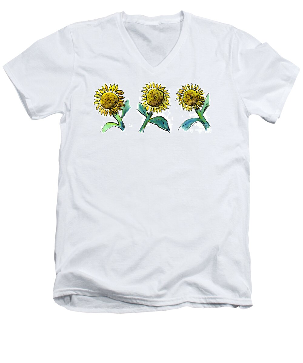 Sunflower Men's V-Neck T-Shirt featuring the painting Sunflowers Trio by Diane Thornton