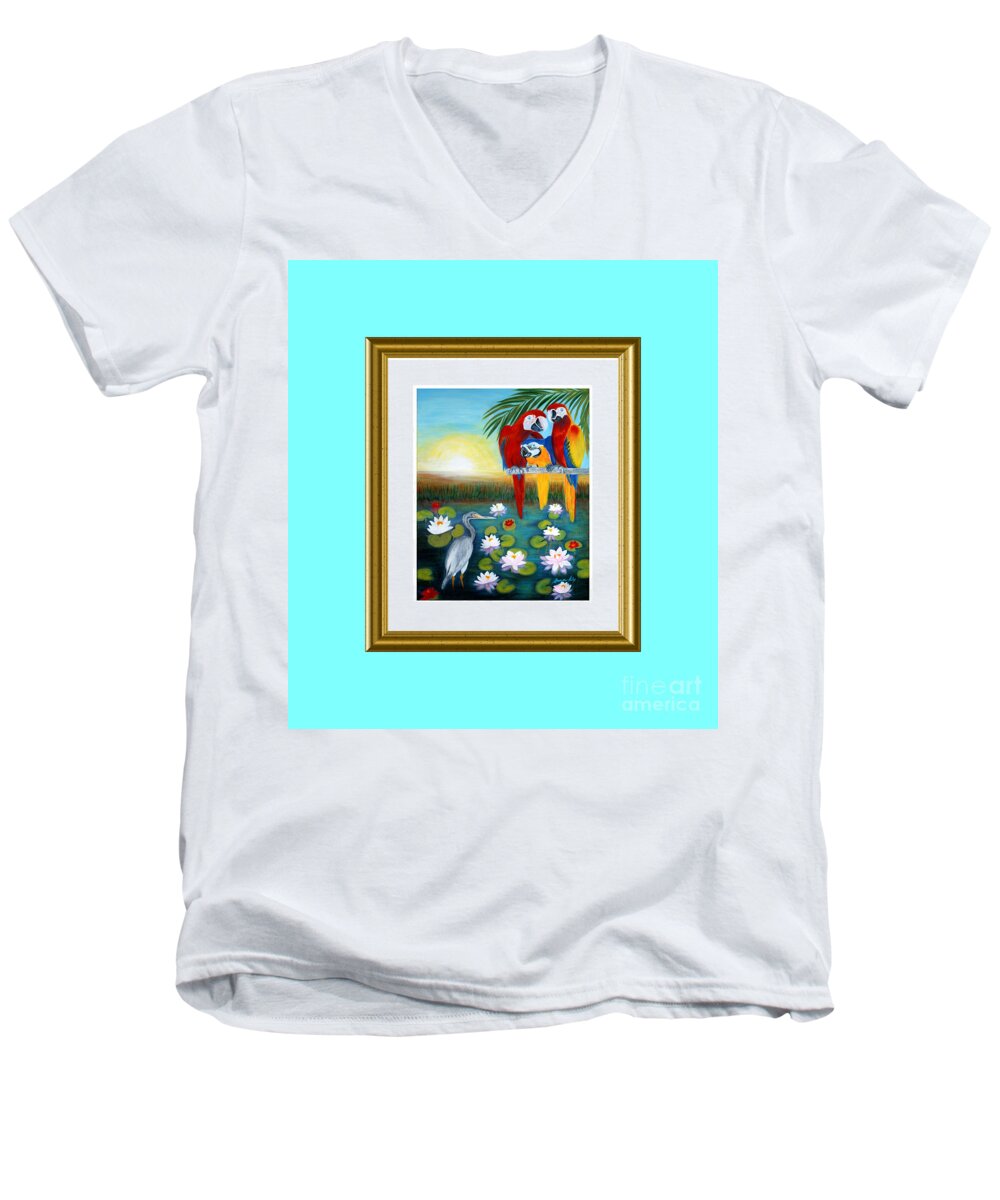 Sun Men's V-Neck T-Shirt featuring the painting Sunrise in Paradise. Inspiration Collection by Oksana Semenchenko