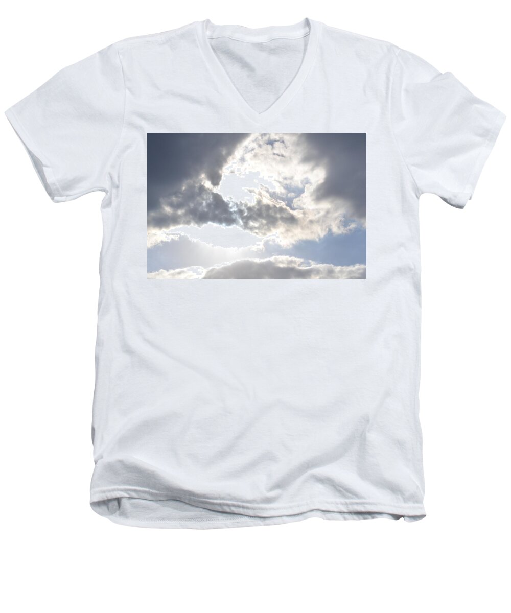 Sunshine Men's V-Neck T-Shirt featuring the photograph Sunshine Through the Clouds by Tara Potts