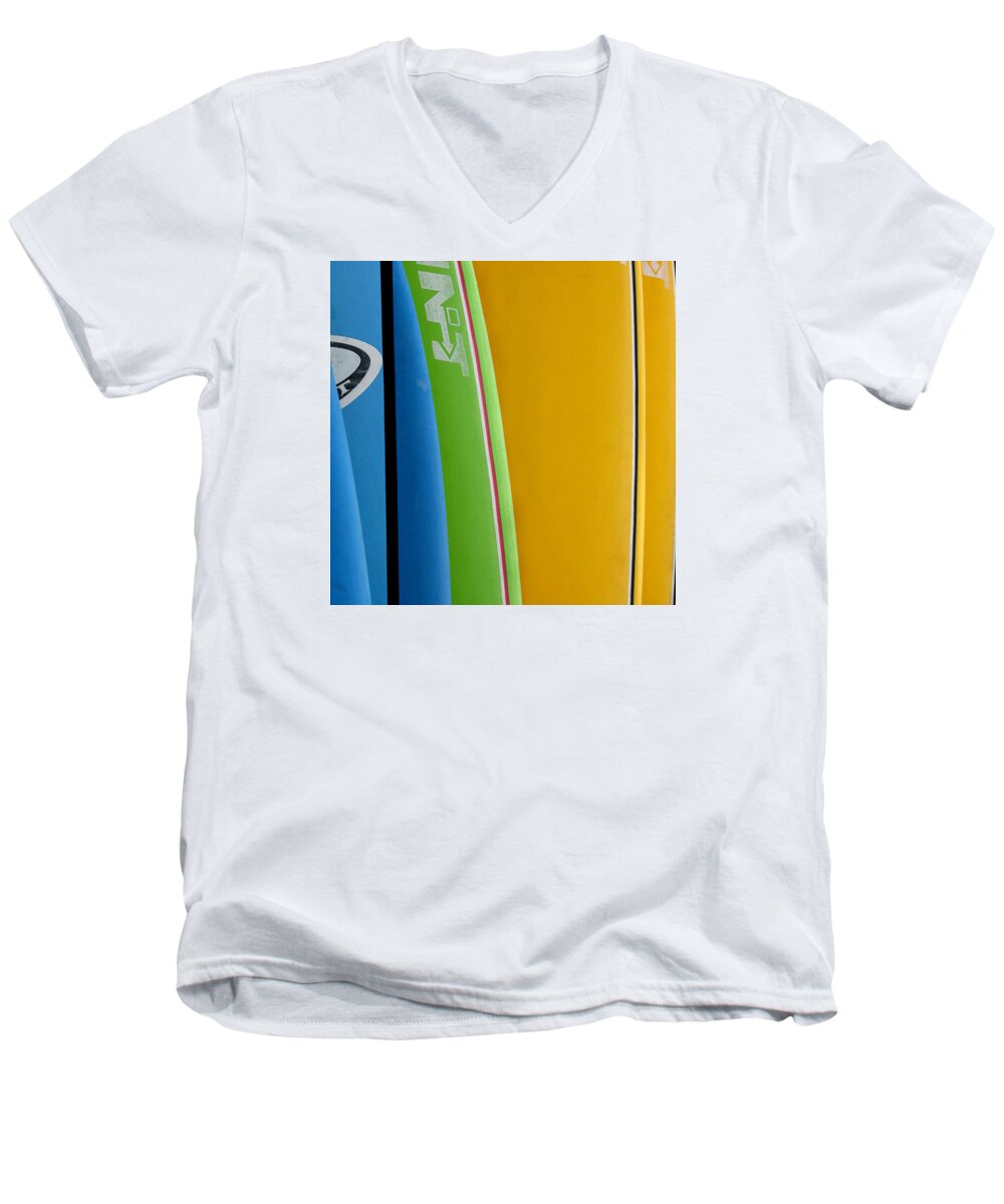 Cayucos Men's V-Neck T-Shirt featuring the photograph Surf Boards by Art Block Collections
