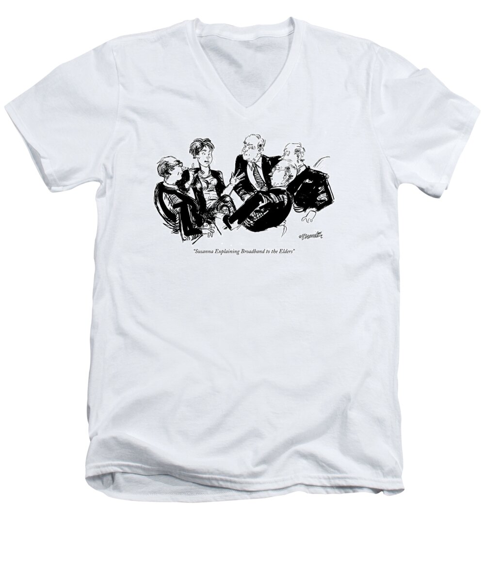 Painters - General Men's V-Neck T-Shirt featuring the drawing Susanna Explaining Broadband To The Elders by William Hamilton