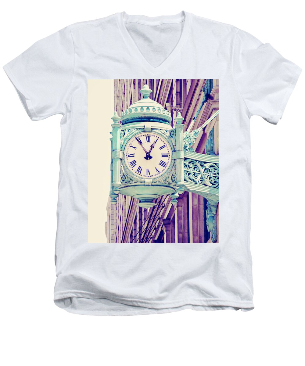 Architecture Men's V-Neck T-Shirt featuring the photograph Telling Time by Melanie Alexandra Price
