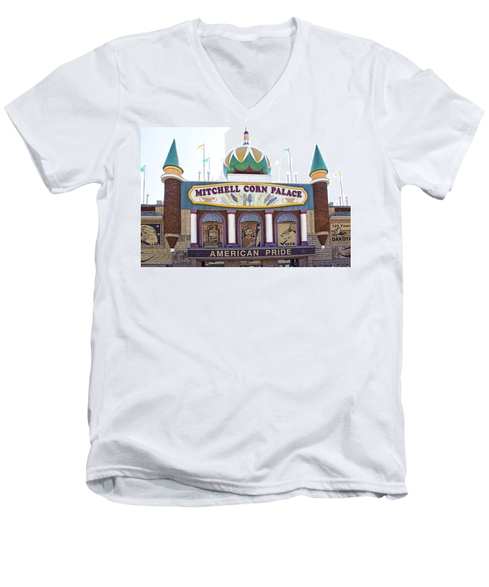 Art Men's V-Neck T-Shirt featuring the photograph The Corn Palace in Mitchell South Dakota by Randall Nyhof