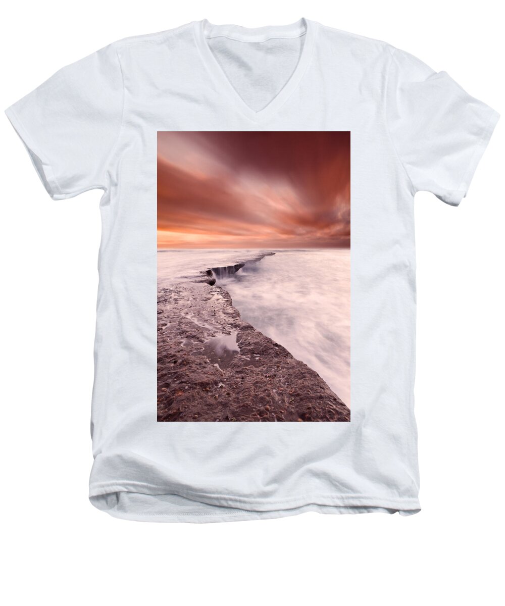 Beach Men's V-Neck T-Shirt featuring the photograph The edge of earth by Jorge Maia