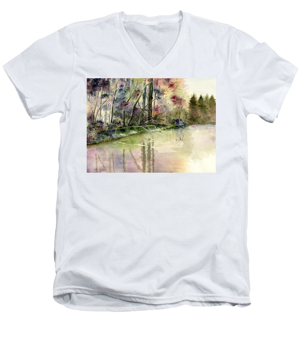 The End Of Wonderful Day Men's V-Neck T-Shirt featuring the painting The End Of Wonderful Day by Melly Terpening