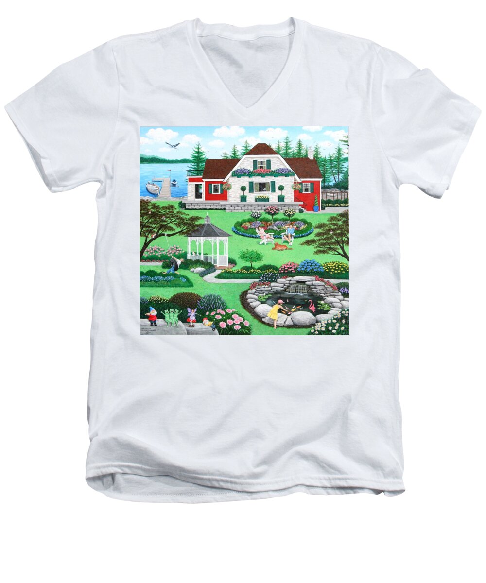 Landscape Men's V-Neck T-Shirt featuring the painting The Good Life by Wilfrido Limvalencia