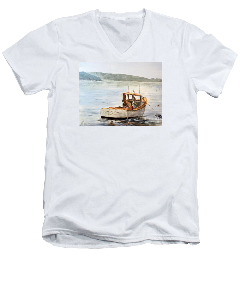 Boat Men's V-Neck T-Shirt featuring the painting The Lyllis Esther by Lee Piper