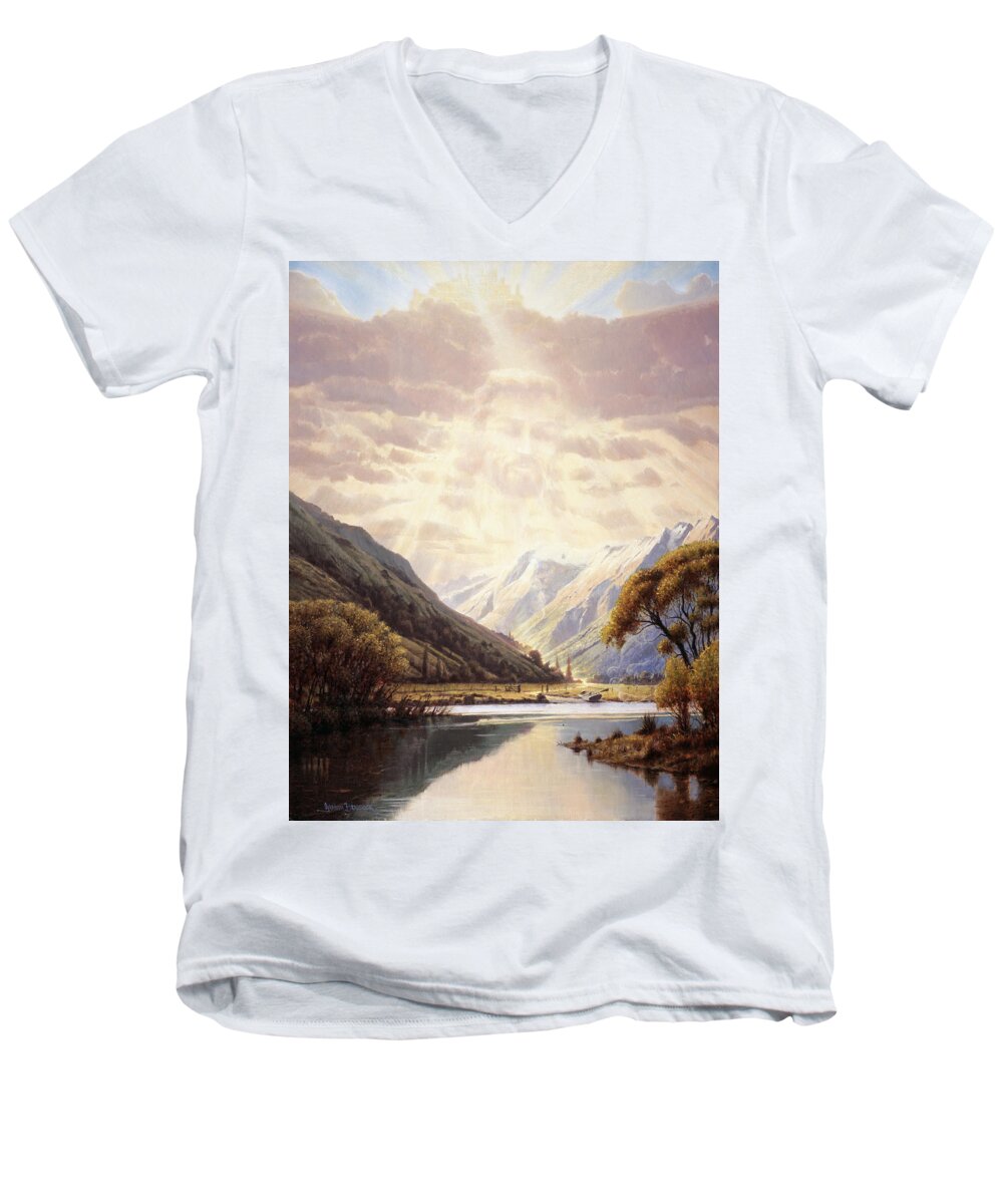 Biblical Men's V-Neck T-Shirt featuring the painting The Path of Life by Graham Braddock