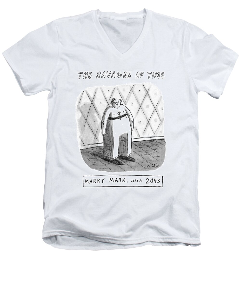 The Ravages Of Time Men's V-Neck T-Shirt featuring the drawing The Ravages Of Time by Roz Chast