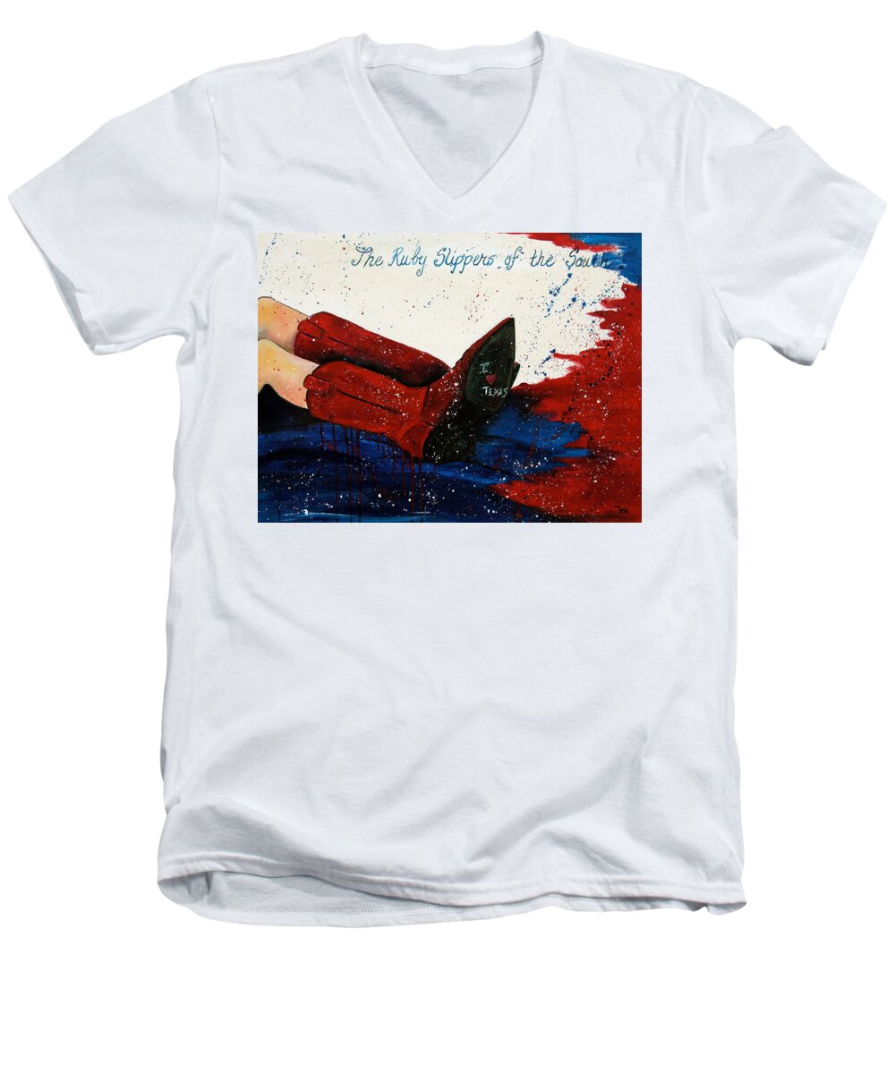 Ruby Slippers Of The South Men's V-Neck T-Shirt featuring the painting The Ruby Slippers of the South by Debi Starr