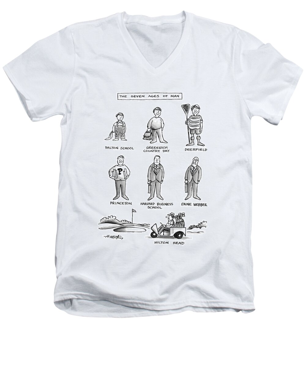 
The Seven Ages Of Man: Full-page Drawing Of A Man's Life: Dalton School Men's V-Neck T-Shirt featuring the drawing The Seven Ages Of Man by Henry Martin