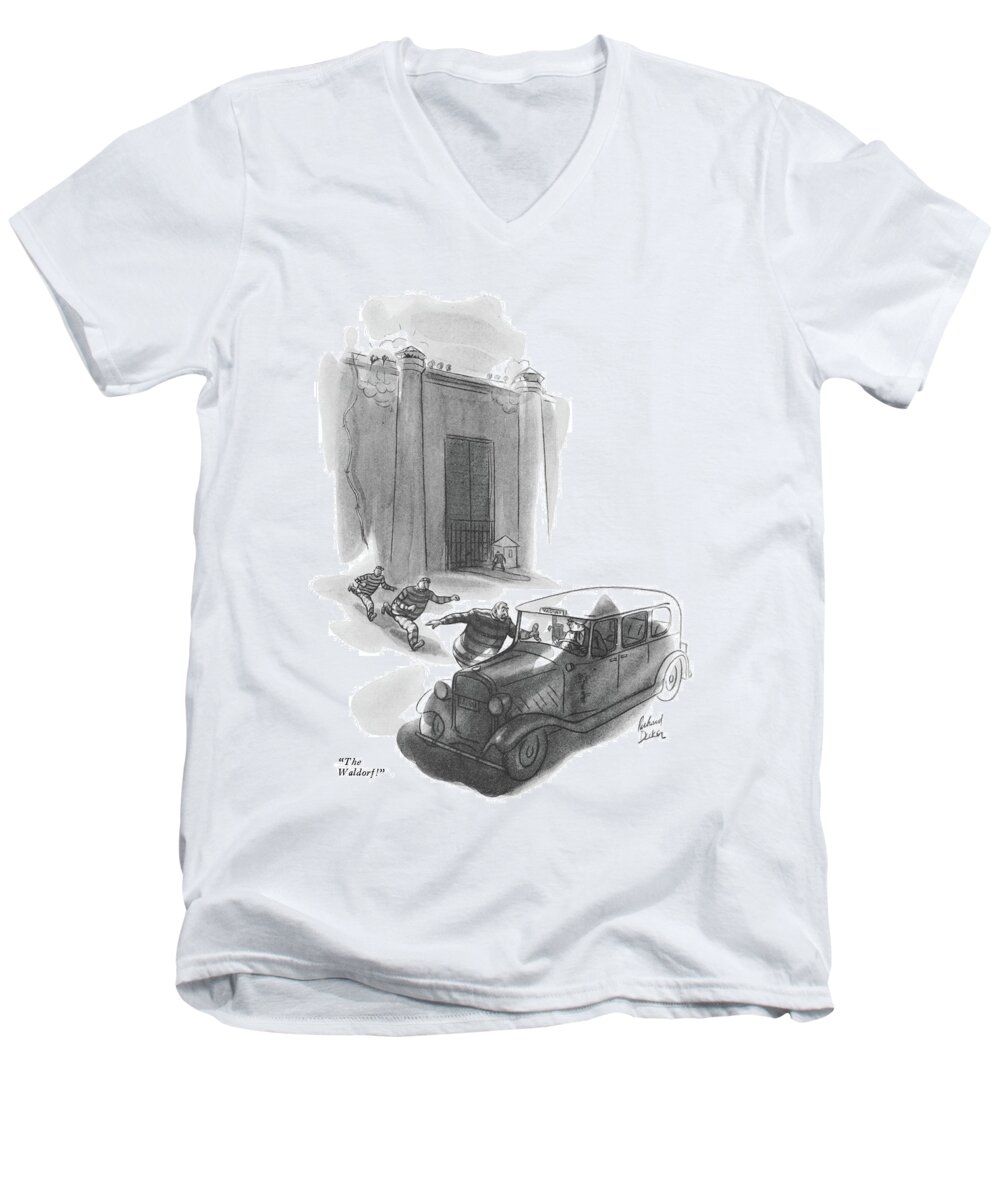  The Waldorf! Men's V-Neck T-Shirt featuring the drawing The Waldorf by Richard Decker