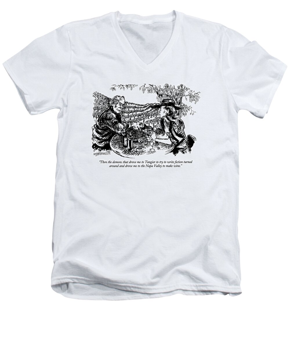 Modern Life Men's V-Neck T-Shirt featuring the drawing Then The Demons That Drove Me To Tangier To Try by William Hamilton