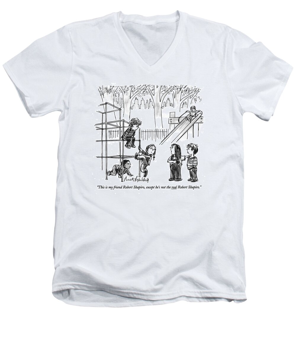 
Crime Men's V-Neck T-Shirt featuring the drawing This Is My Friend Robert Shapiro by Mort Gerberg