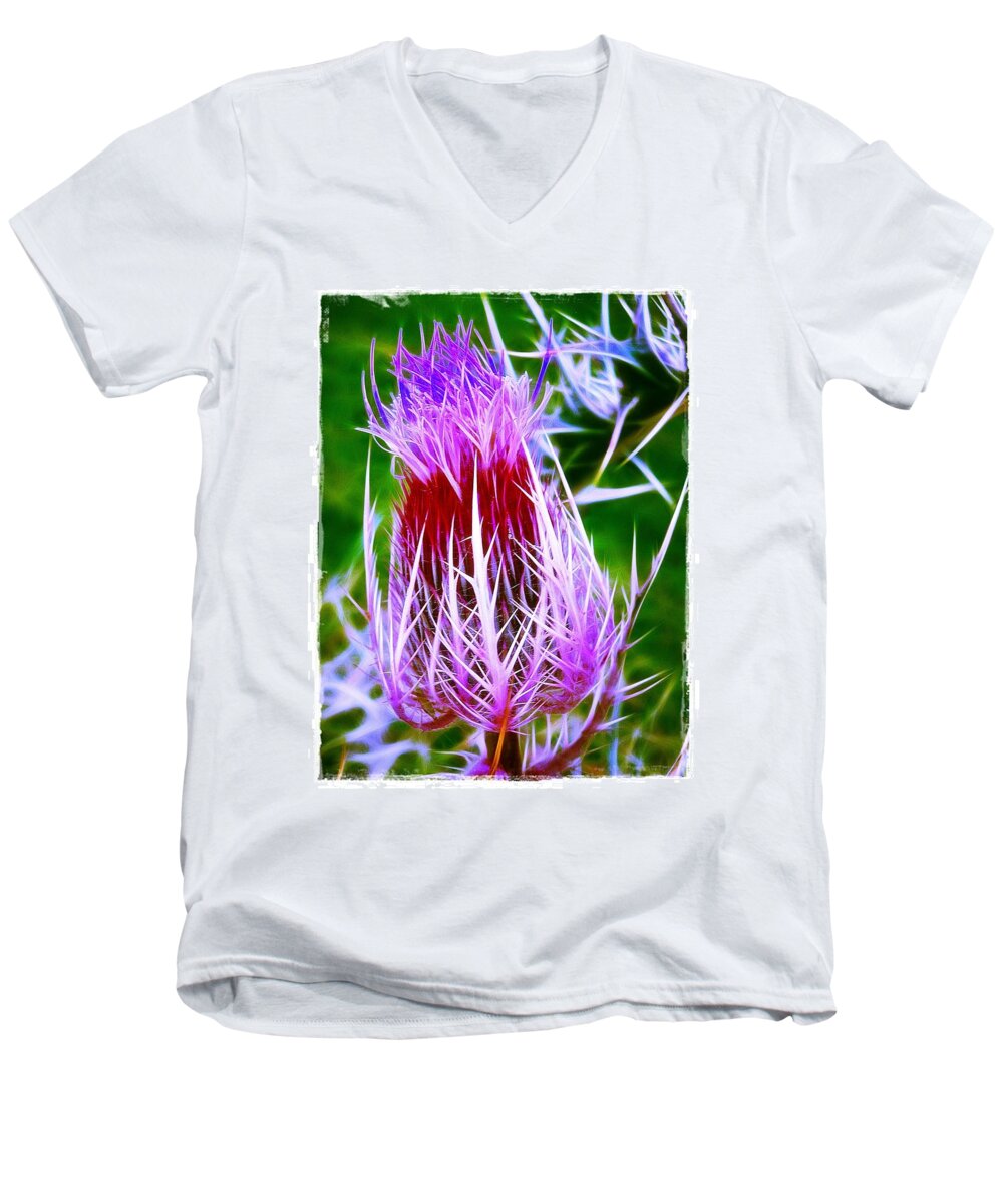 Prickly Men's V-Neck T-Shirt featuring the photograph Thistle by Judi Bagwell