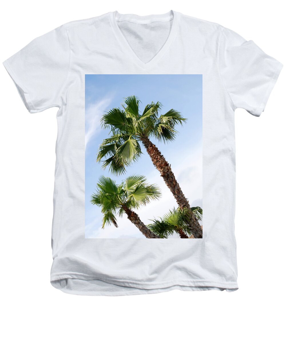 Three Men's V-Neck T-Shirt featuring the photograph Three Palms at Jamaica Beach by Connie Fox