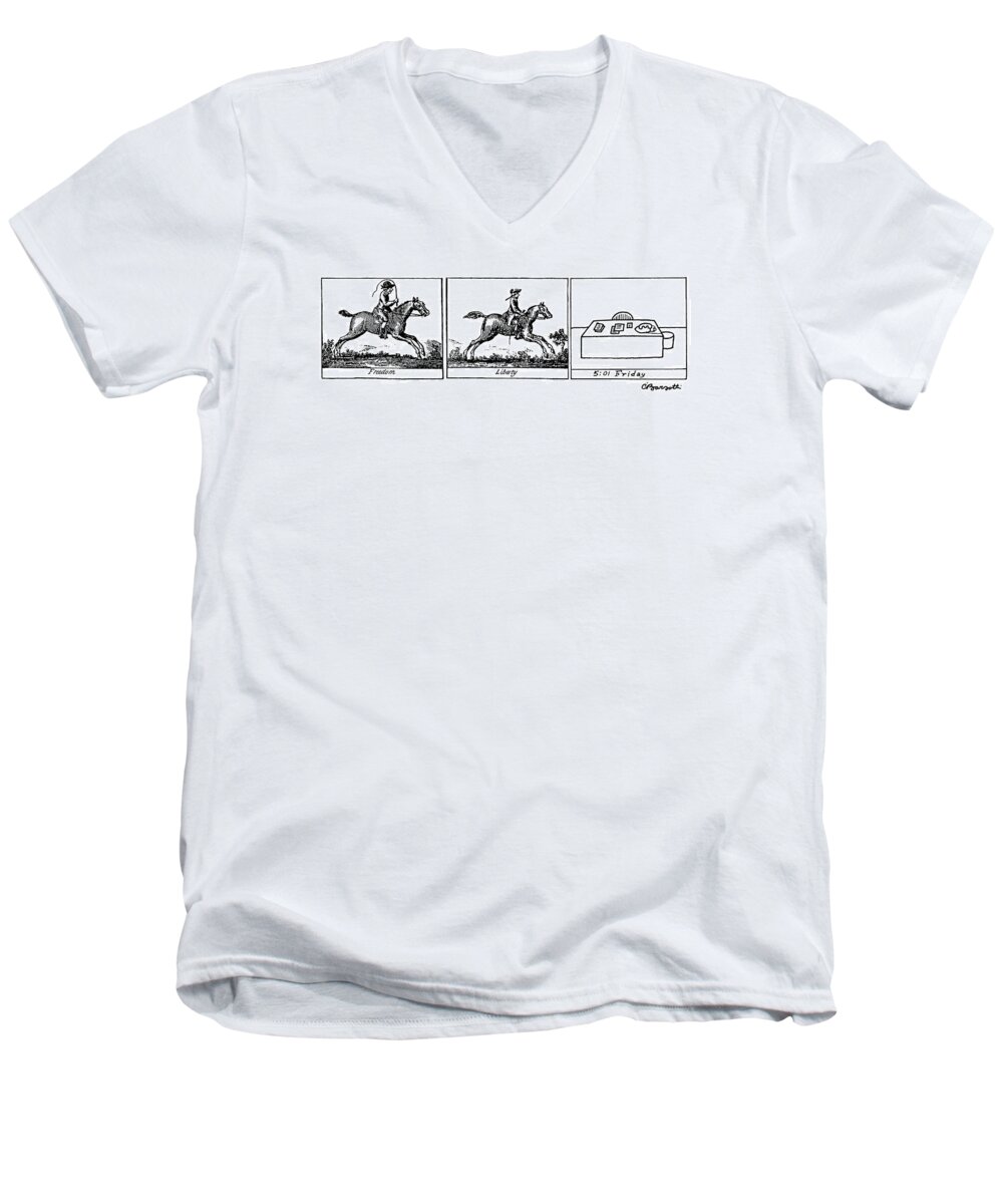 Work Men's V-Neck T-Shirt featuring the drawing Three Panels by Charles Barsotti