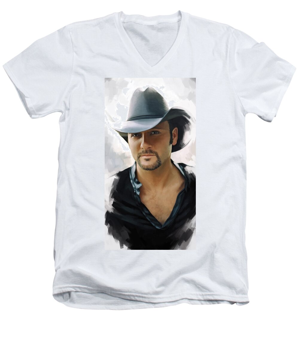 Tim Mcgraw Paintings Men's V-Neck T-Shirt featuring the painting Tim McGraw Artwork by Sheraz A