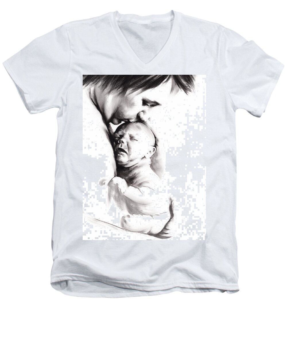 Figurative Men's V-Neck T-Shirt featuring the drawing Your mother loved you by Paul Davenport