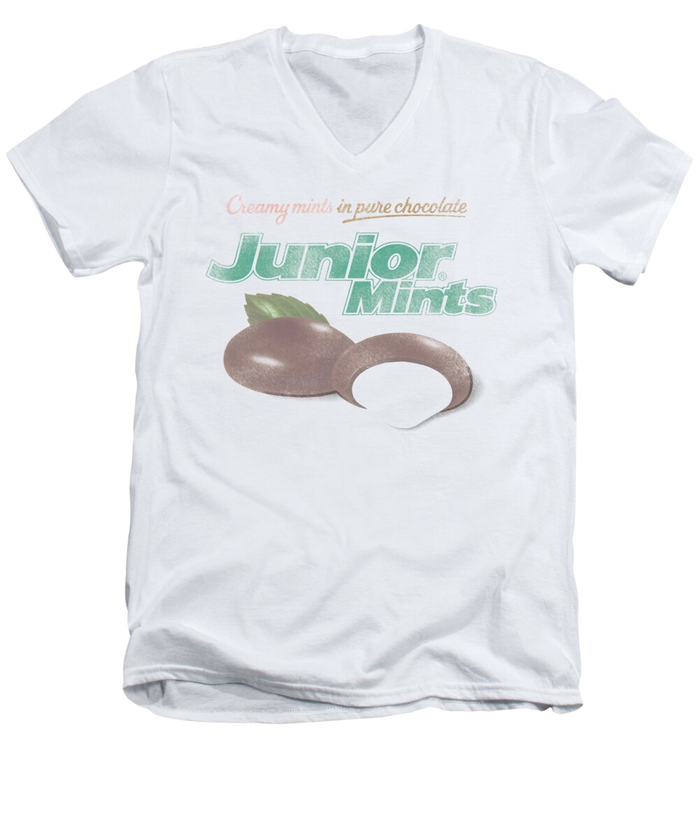 Tootsie Roll Men's V-Neck T-Shirt featuring the digital art Tootsie Roll - Junior Mints Logo by Brand A