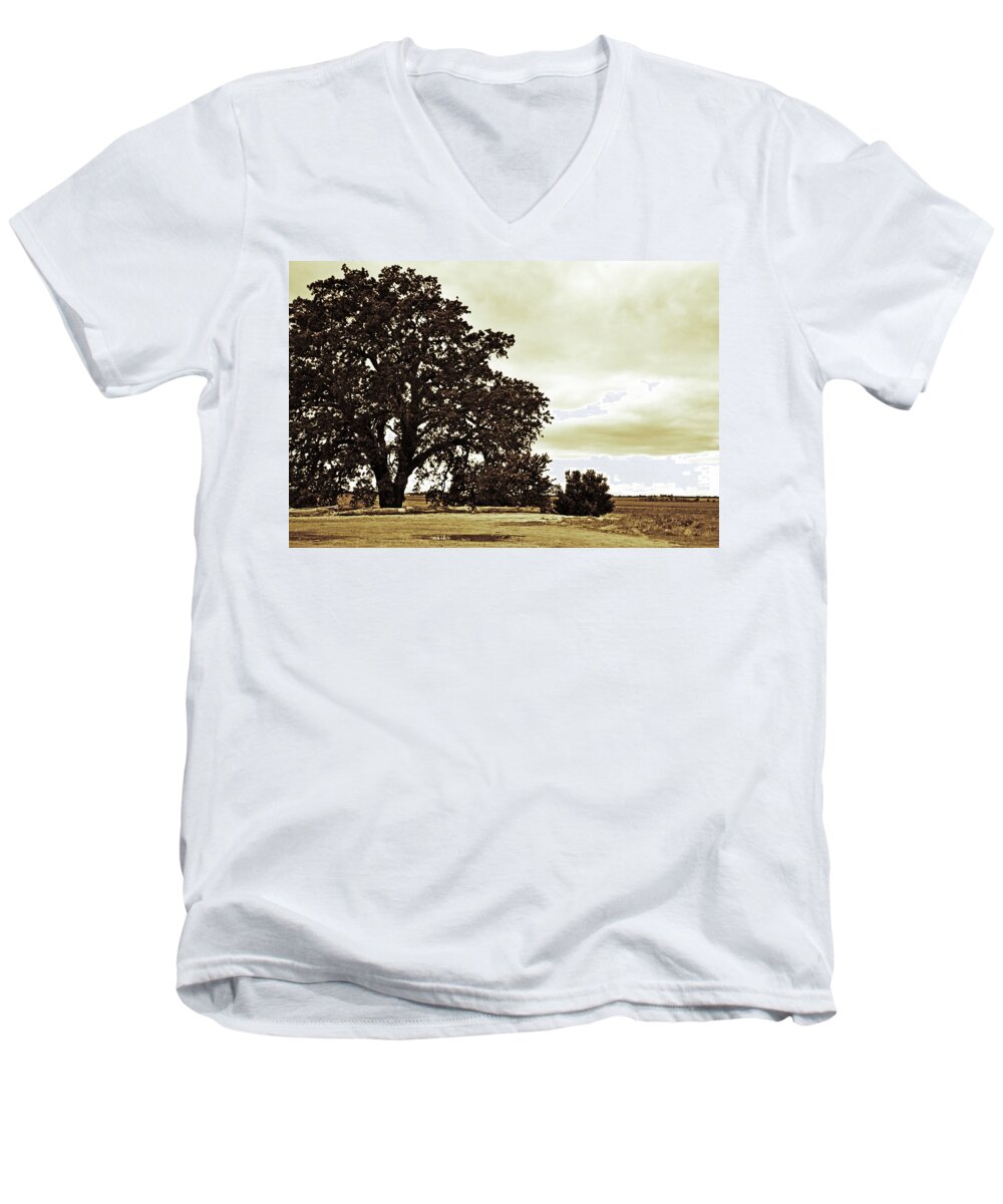 Tree Men's V-Neck T-Shirt featuring the photograph Tree At End of Runway by Holly Blunkall