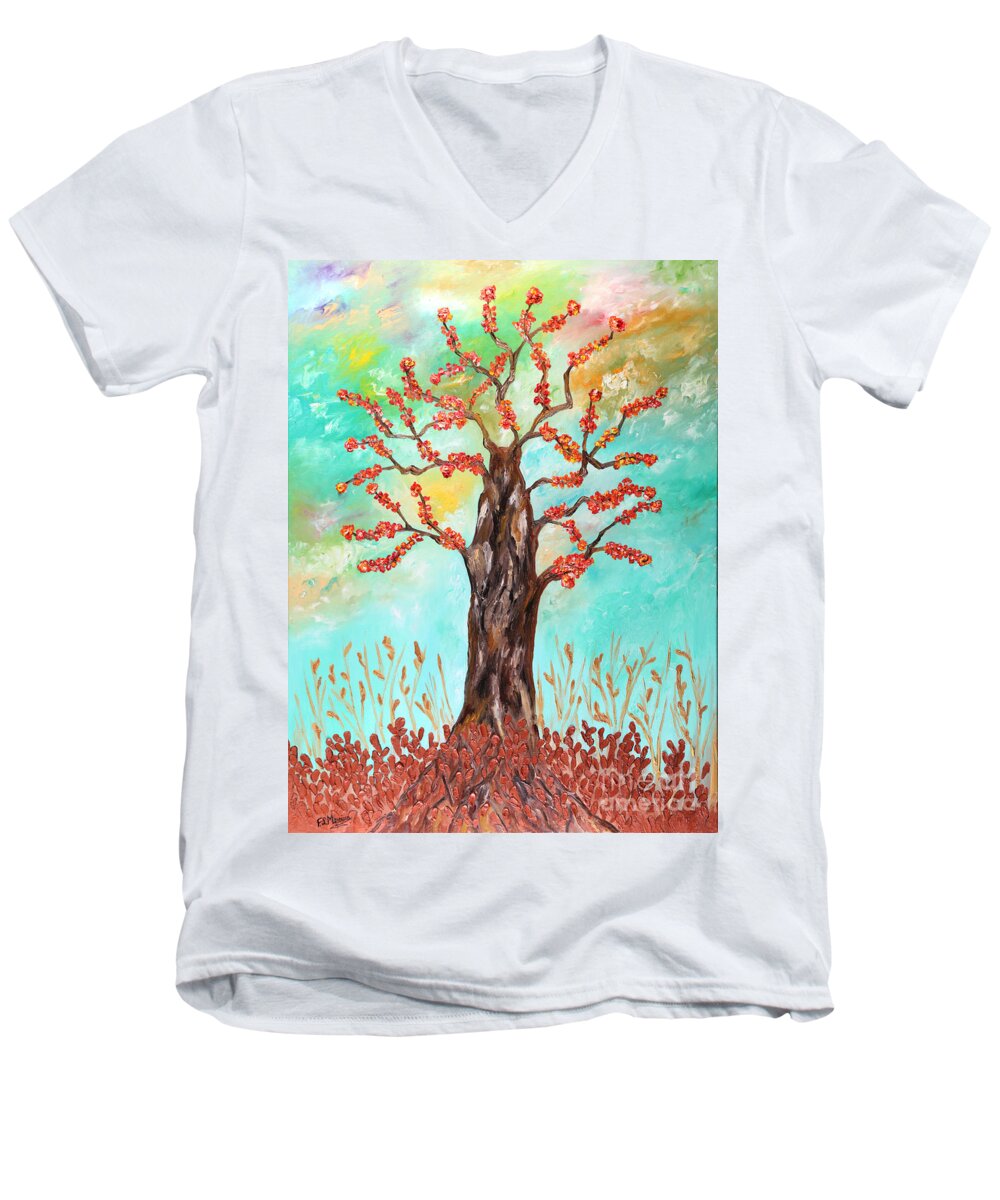 Loredana Messina Men's V-Neck T-Shirt featuring the painting Tree of joy by Loredana Messina