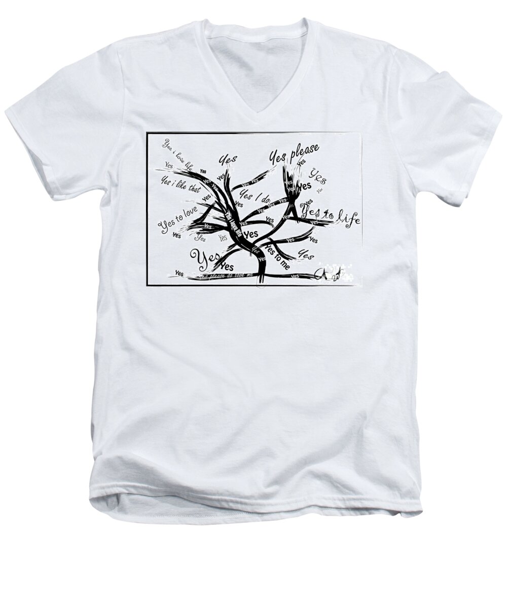 Tree Men's V-Neck T-Shirt featuring the painting Tree Yes tree by Go Van Kampen
